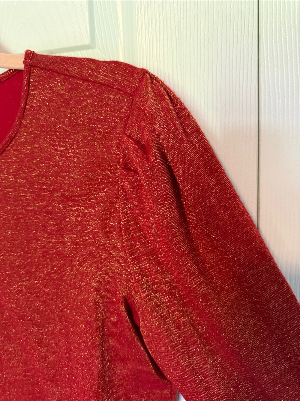 Liz Claiborne Shimmery Red Long-Sleeve Crewneck Top - Picture 5 of 6